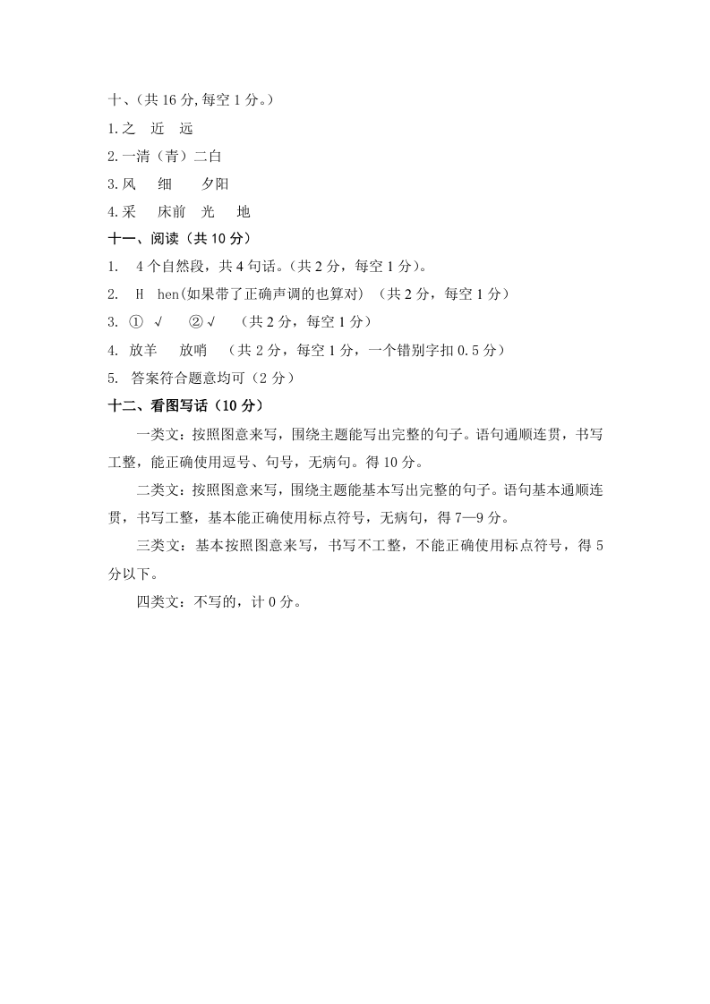 云南省昆明市官渡区语文一年级下学期期末学业水平检测2020-2021学年评分意见.docx 第2页