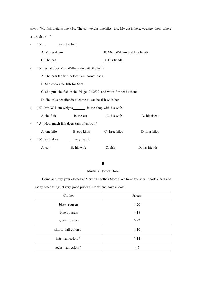云南省玉溪市江川区2019-2021年（三年）七年级上学期期末考试英语试题分类汇编：阅读理解.doc 第2页