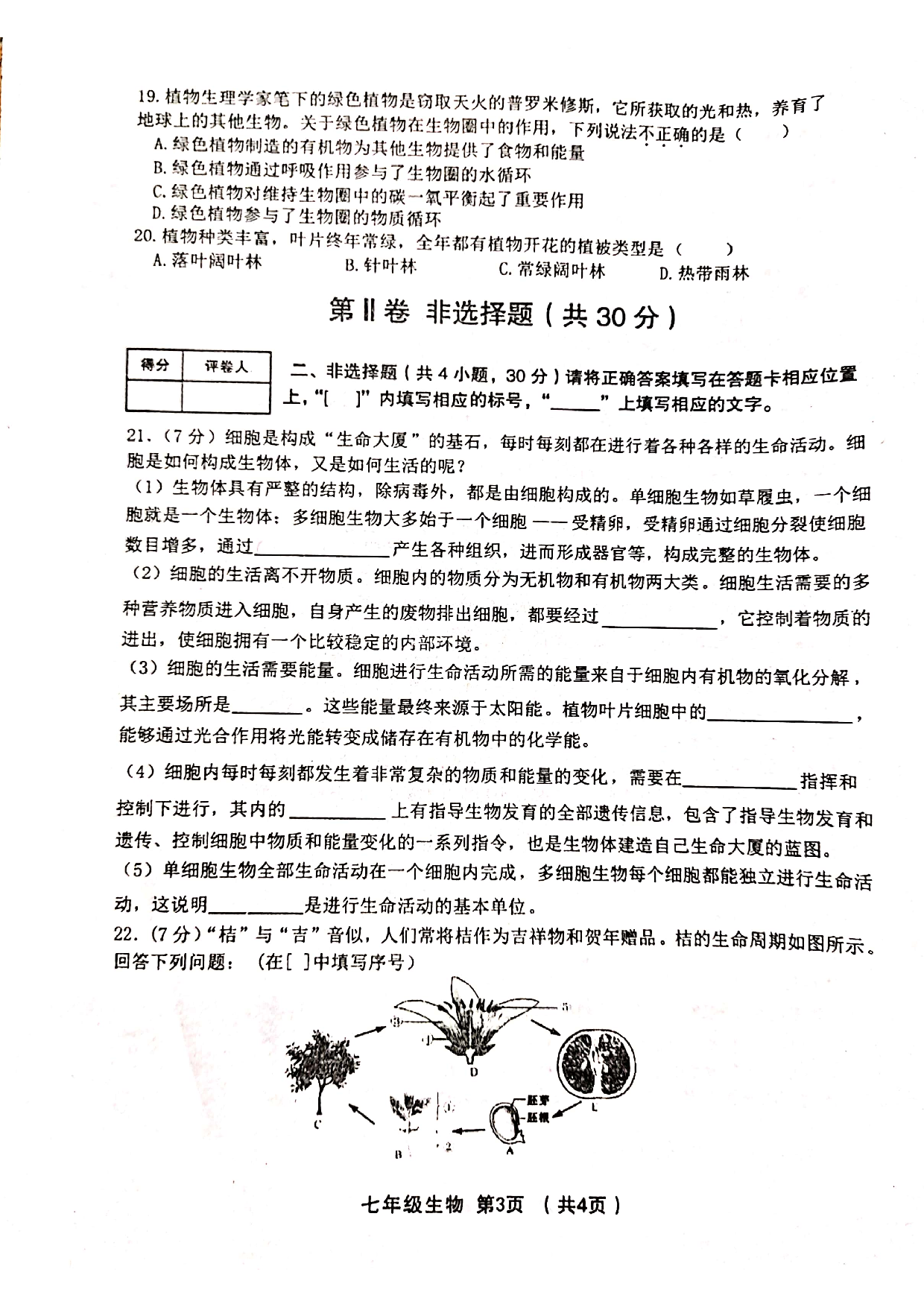 河南省卫辉市2020-2021学年七年级生物上学期期末试卷.pdf 第3页