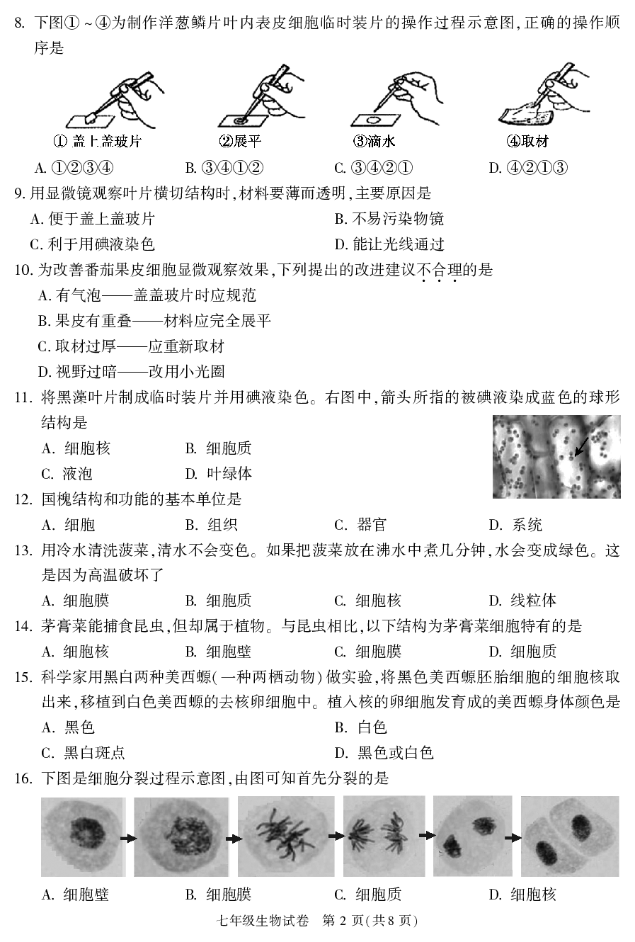 北京市朝阳区2021 ~2022学年上学期期末检测七年级生物试卷(选用).pdf 第2页