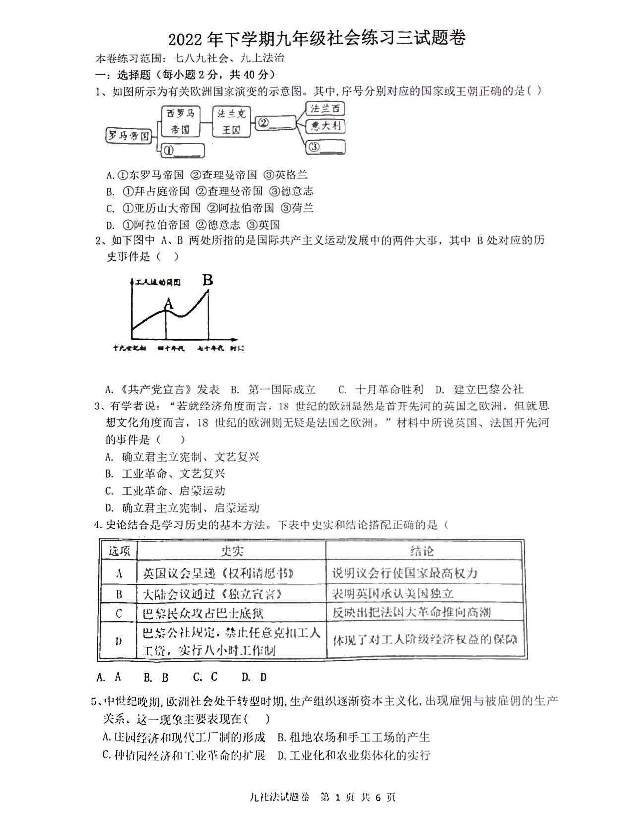 浙江省东阳市江北初级中学等4校2022-2023学年九年级上学期12月月考社会试题.pdf 第1页
