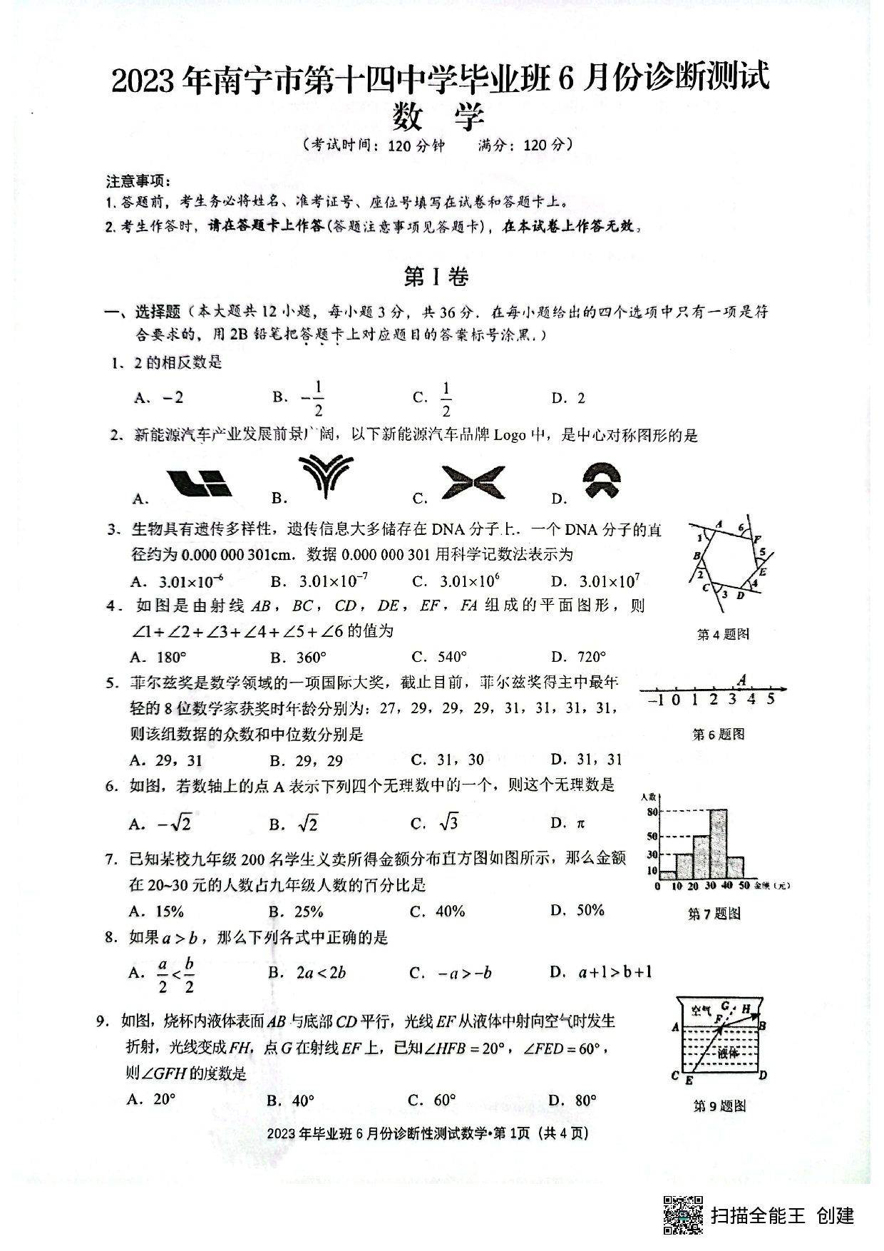 2023年广西南宁市第十四中学九年级6月中考数学模拟试卷.pdf 第1页