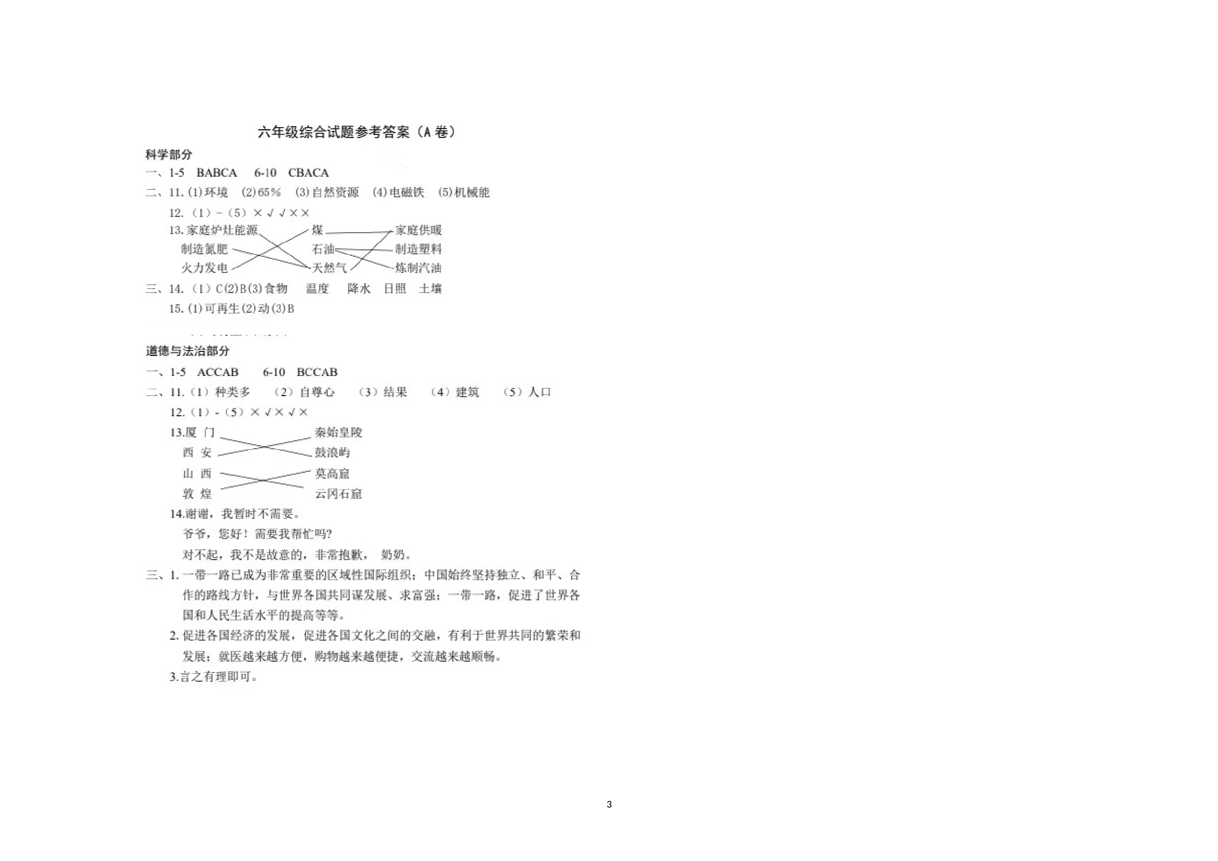 山西省长治市沁县2022-2023学年下学期六年级期中综合（道德与法治+科学）试卷.docx 第3页