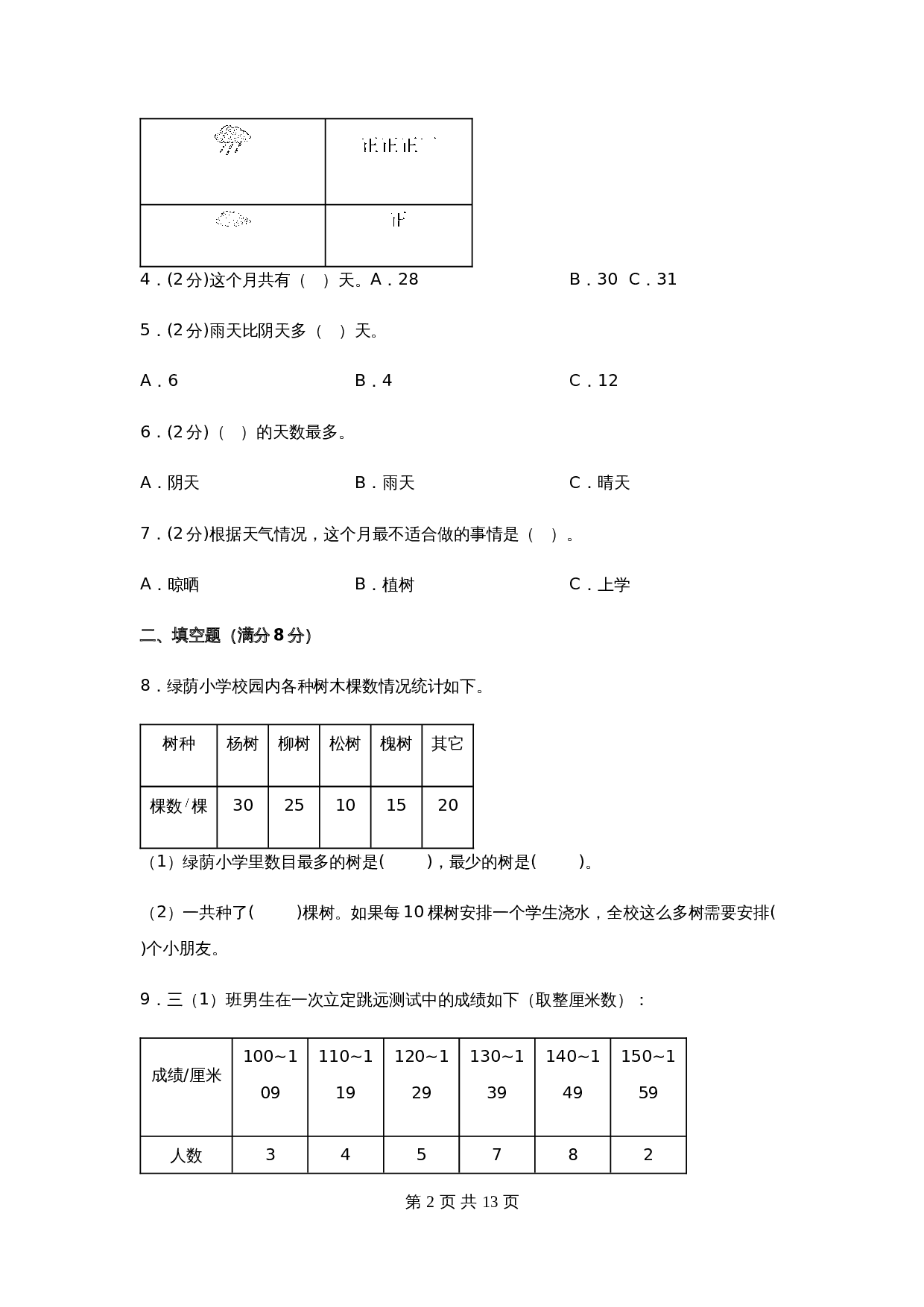 小学三年级下册数学单元测试-第九单元  数据的收集和整理（二）（基础卷）苏教版（含答案） 第2页