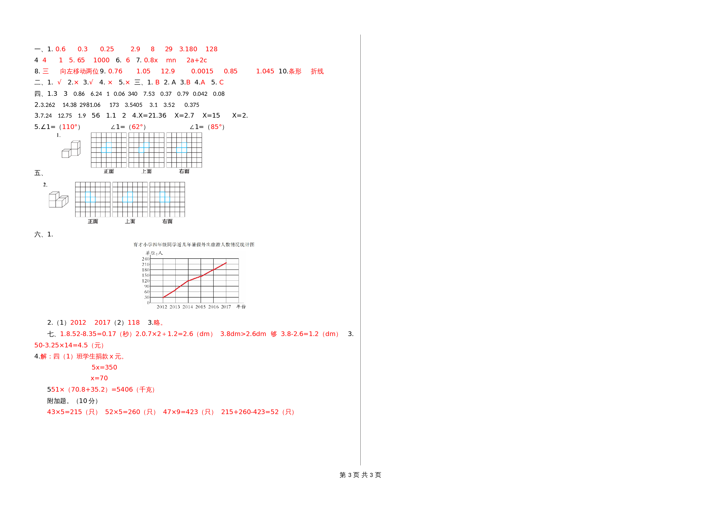 小学数学四年级下册 期末试卷1 北师大版（含答案） 第3页