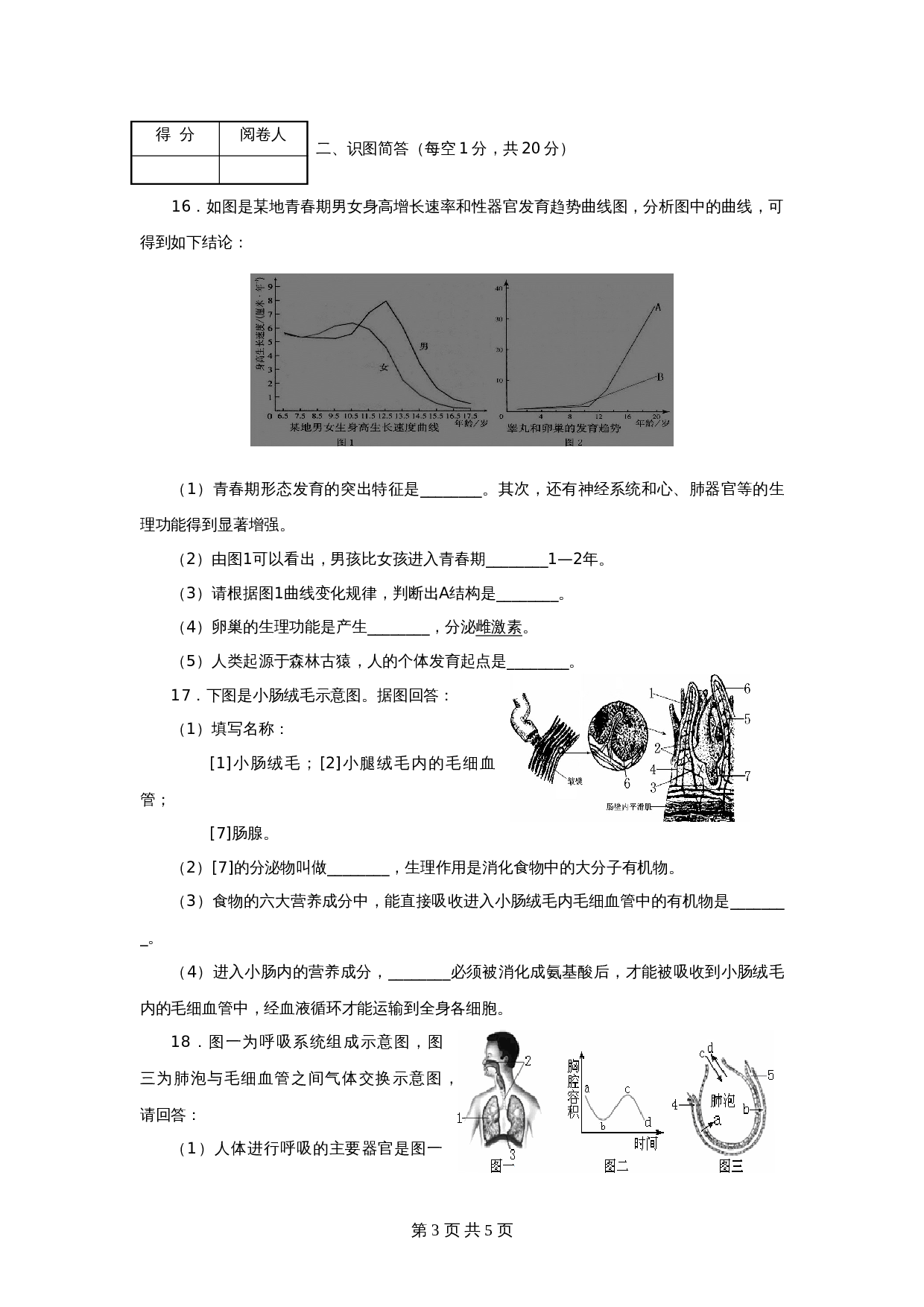 湖北省襄阳市老河口七年级下学期期中考试生物试卷 苏教版（含答案） 第3页