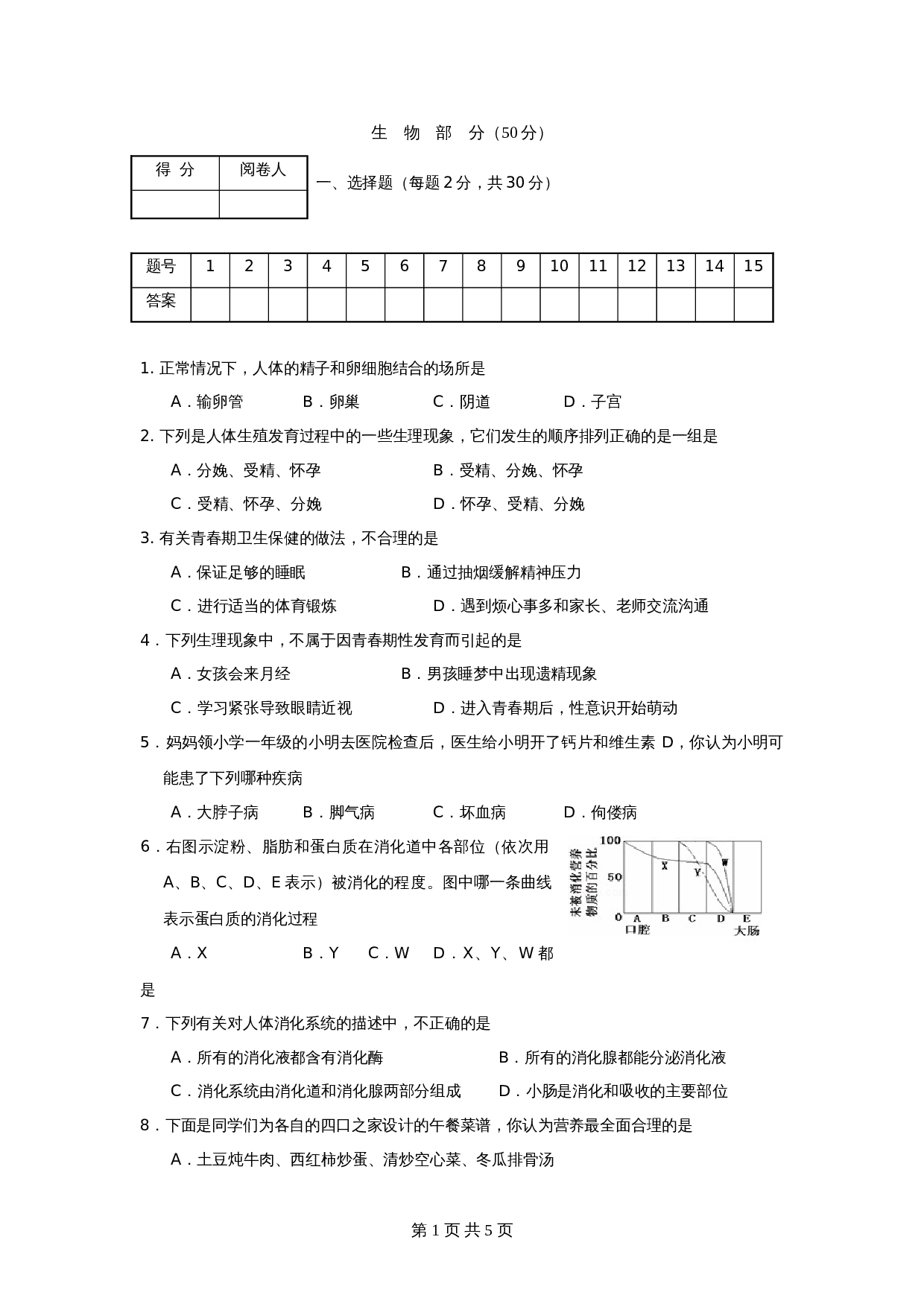 湖北省襄阳市老河口七年级下学期期中考试生物试卷 苏教版（含答案） 第1页