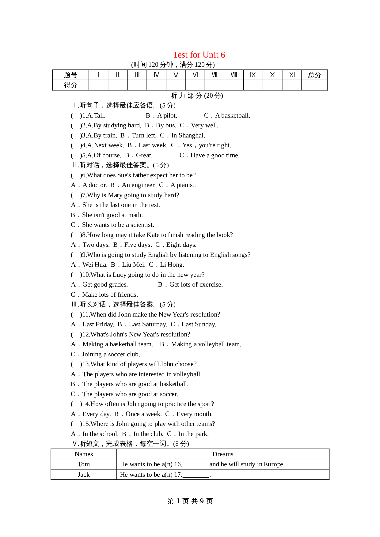 人教版八年级上册英语 unit6 单元测试(1) （含答案） 第1页