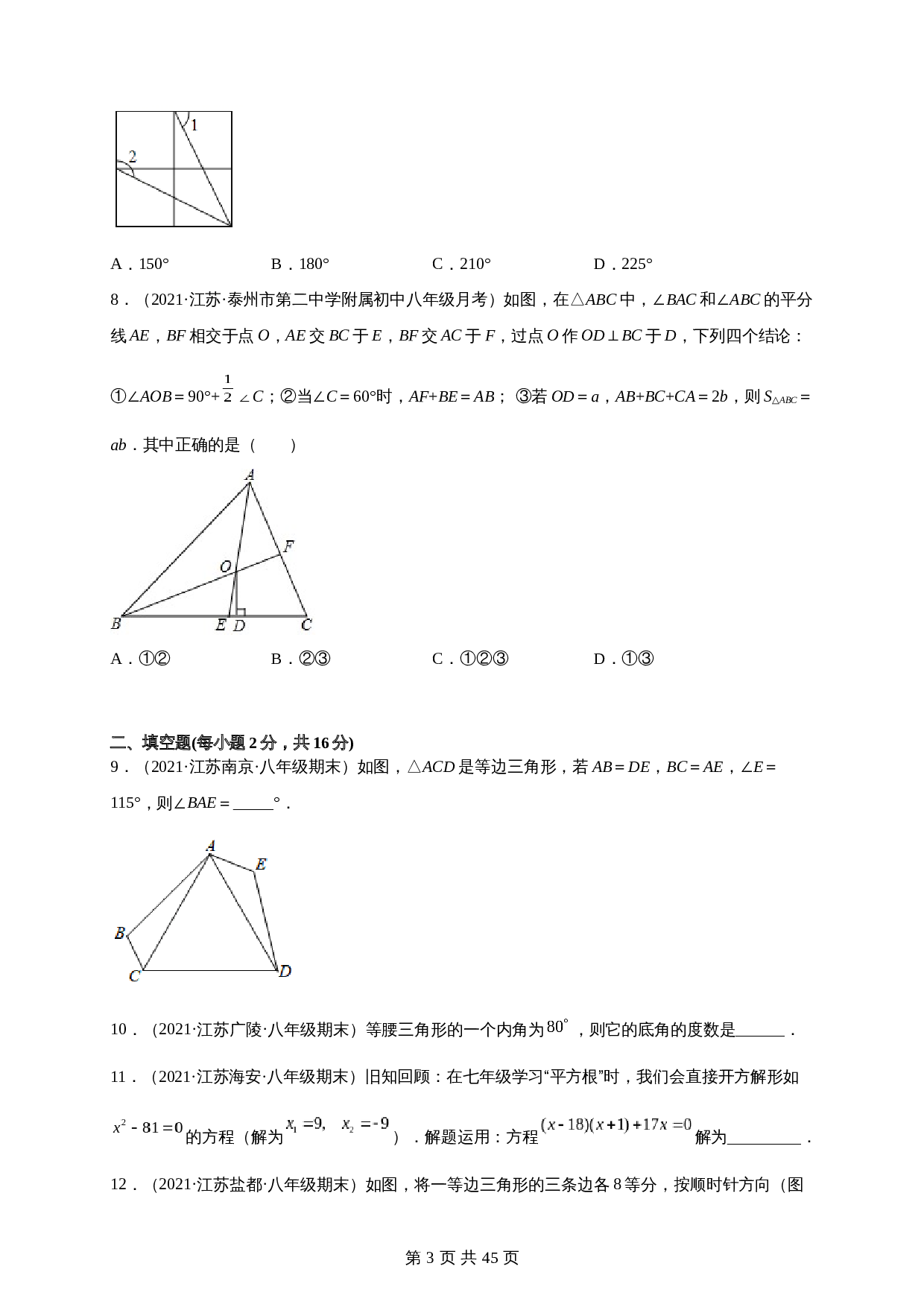 【达标突破】苏科版八年级上册数学 期末考试卷（C卷·拓展突破）（含解析） 第3页