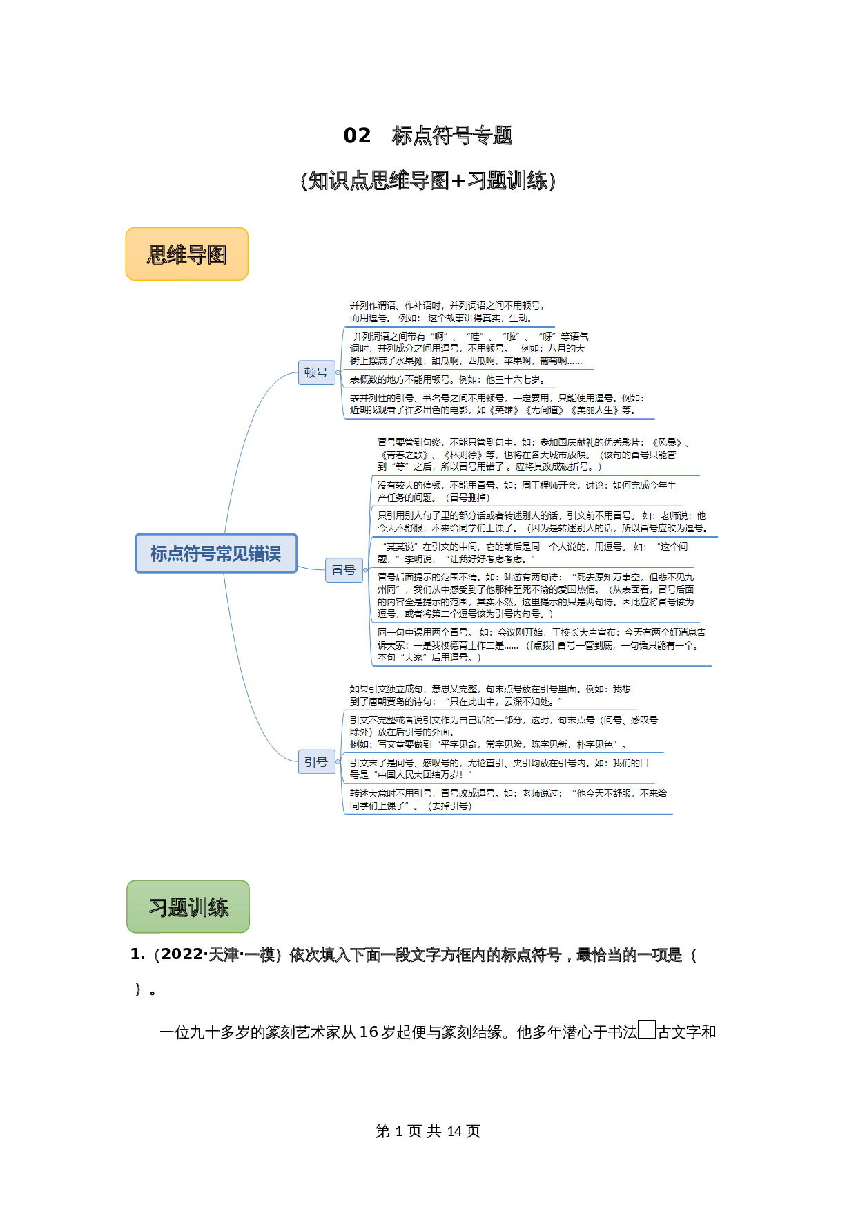 【冲刺专题】02 标点符号专题(知识点思维导图+习题训练)(含解析)-2024年中考语文专项复习 第1页