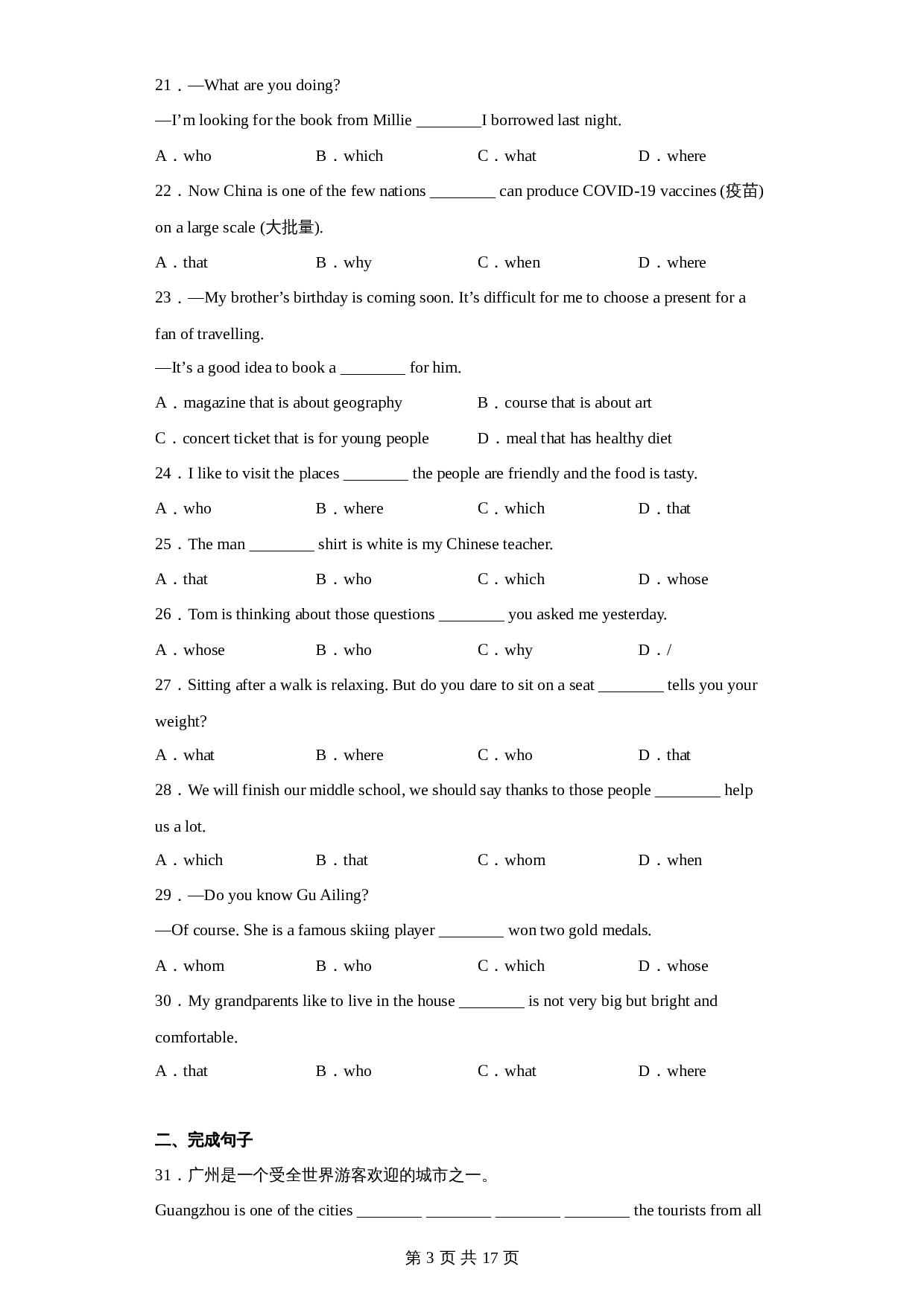 【语法专项练】专题19-定语从句（含解析）-2024年中考英语一轮复习（通用版） 第3页