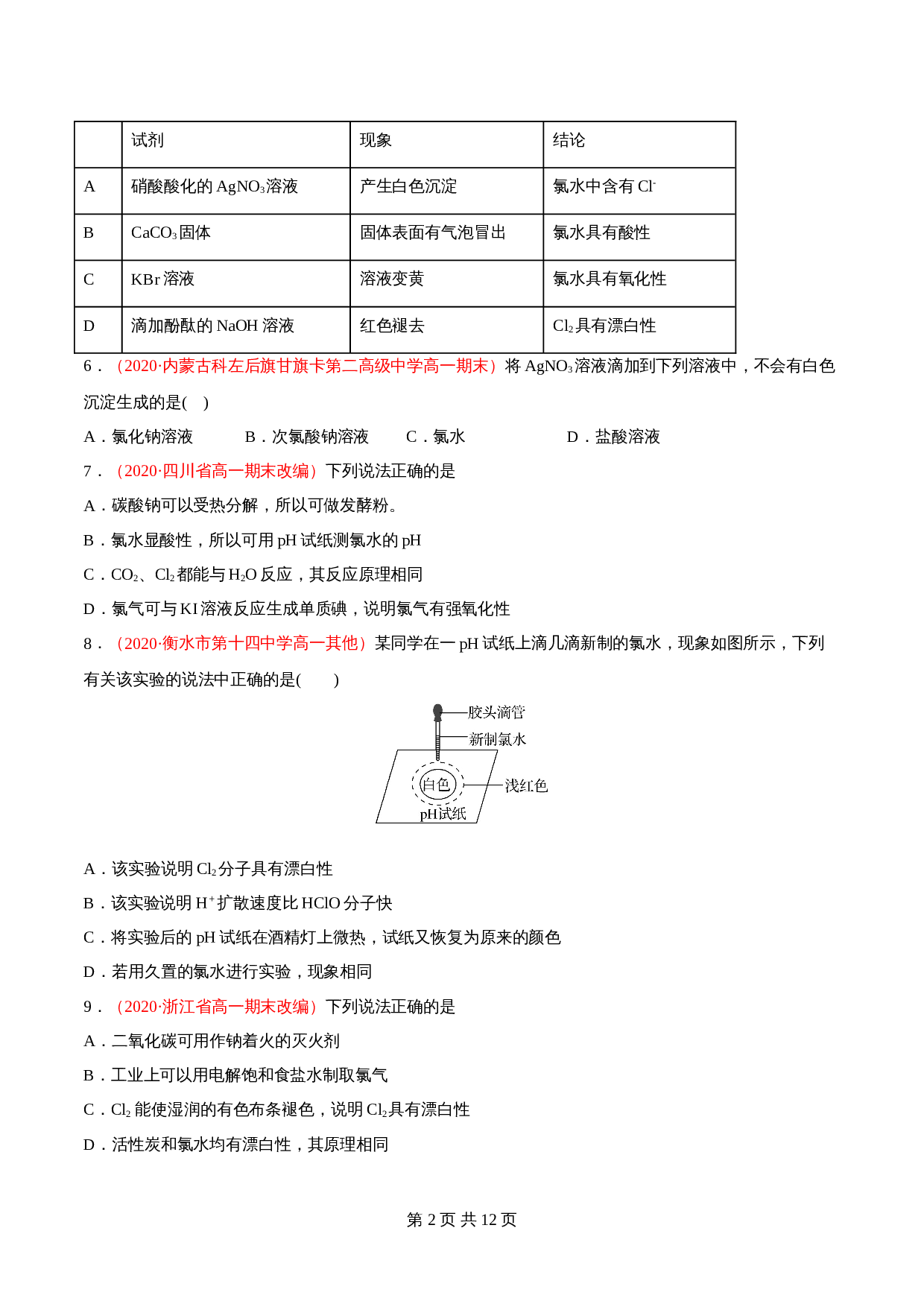 高一上学期同步备课专题2.2.2 氯水成分的探究-高中化学（人教版2019）【必修第一册】（含解析） 第2页