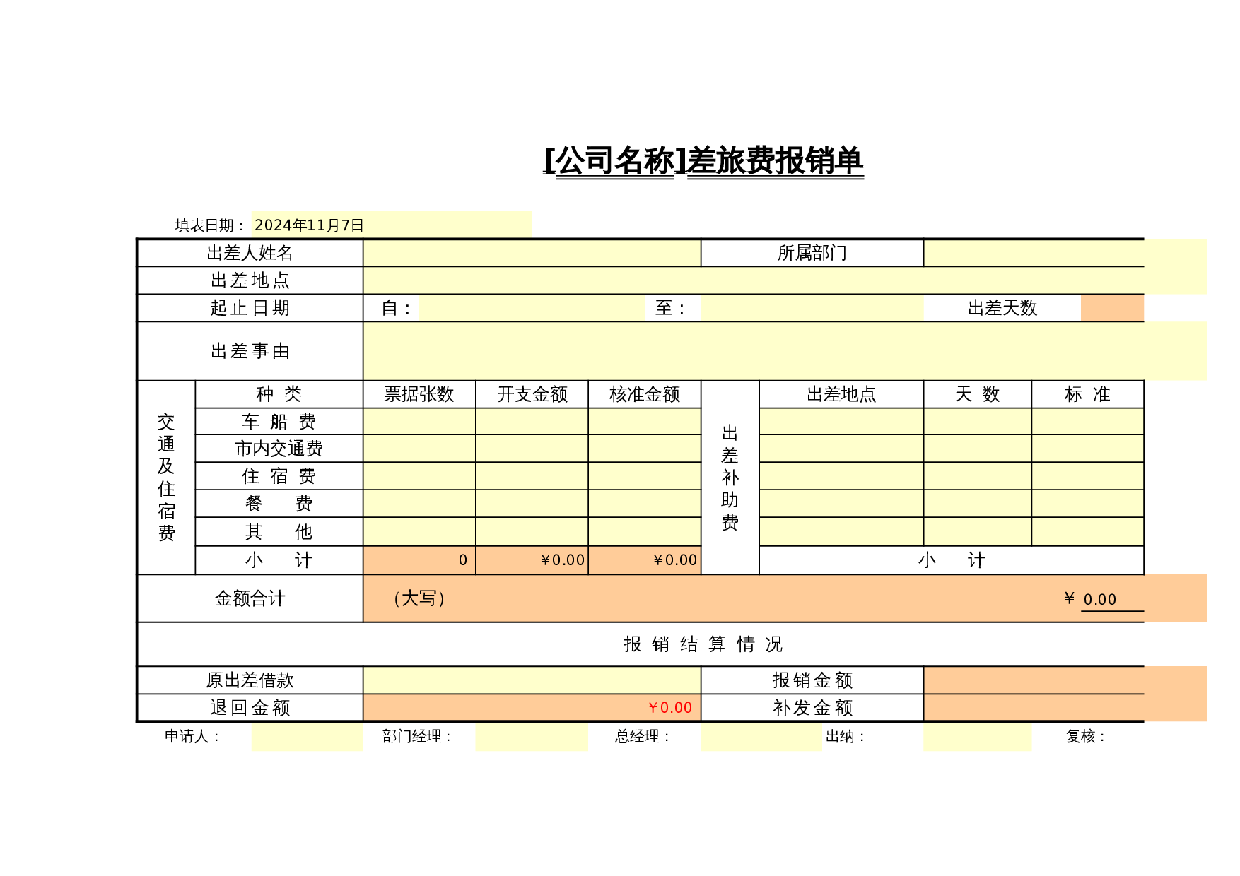 差旅费报销单 第1页