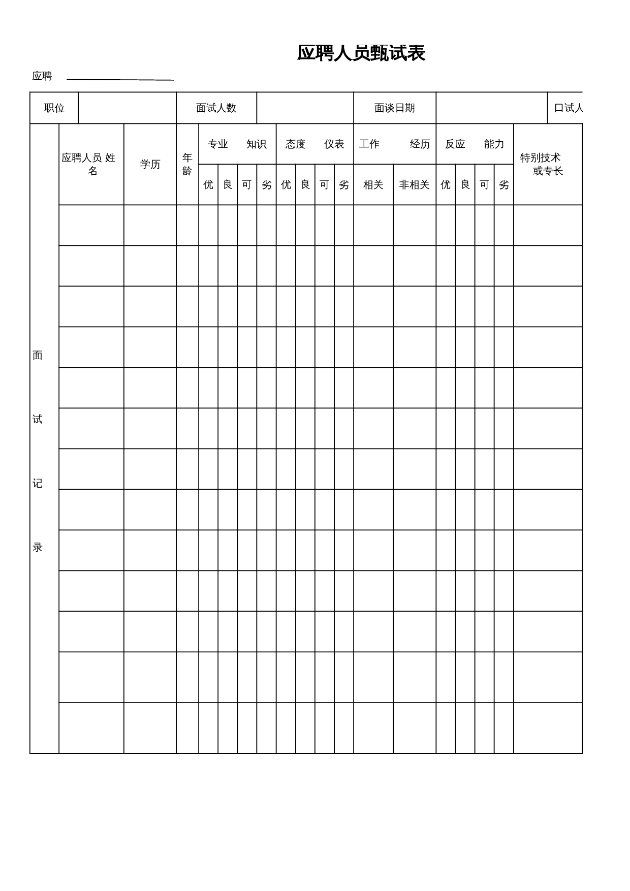 应聘人员甄选表 第1页