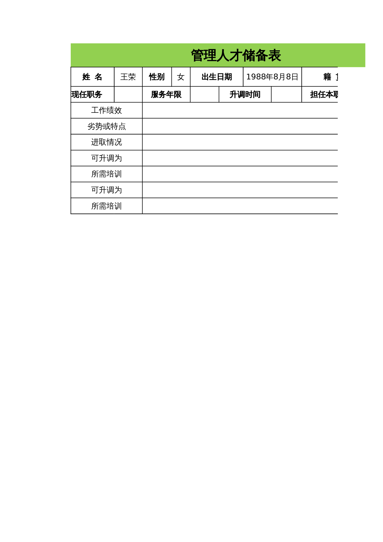 管理人才储备表 第1页