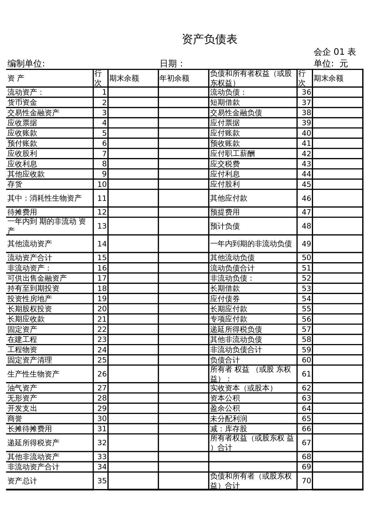 企业公司单位会计用表 第1页