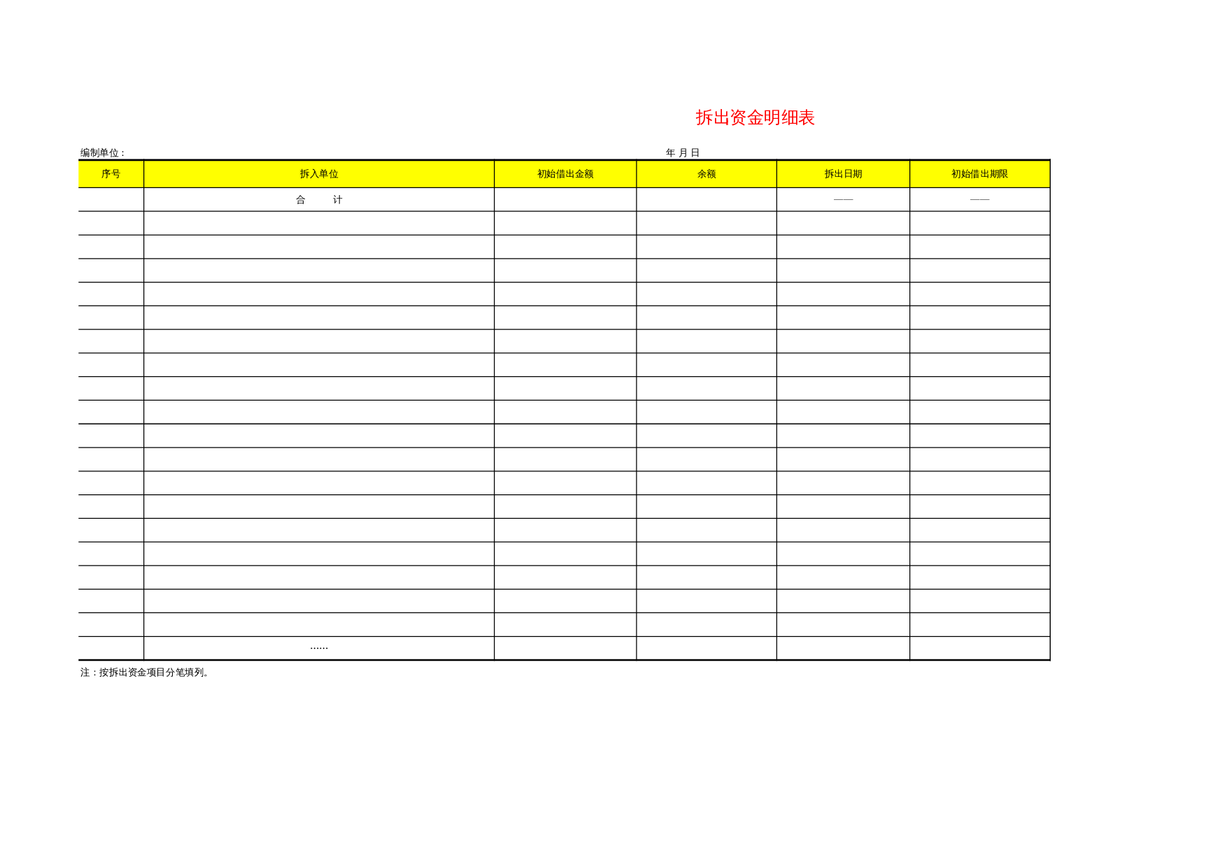 拆出资金明细表 第1页