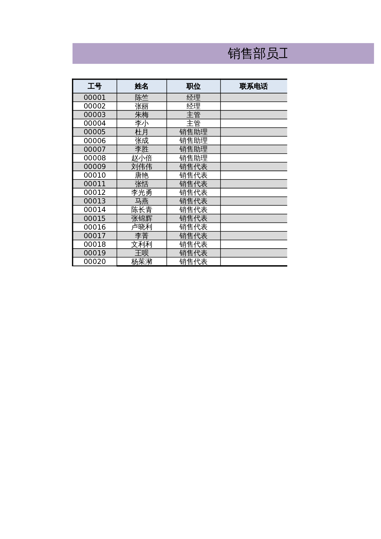 销售部员工通讯录 第1页