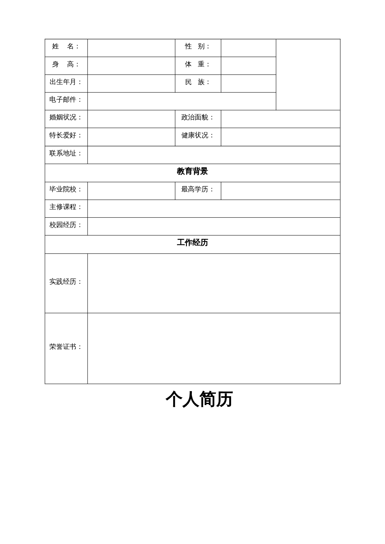 个人简历空白标准表格06 第1页