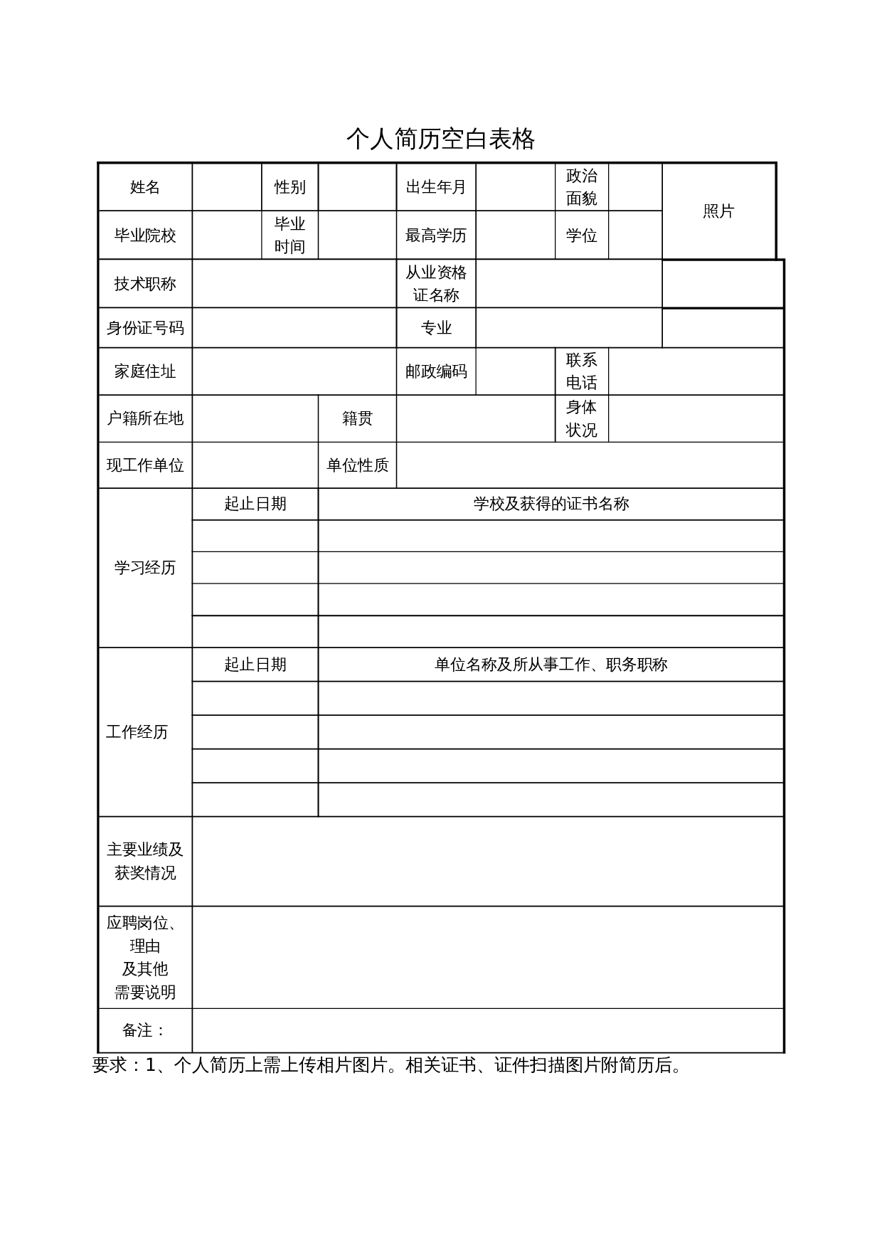 个人简历空白标准表格09 第1页